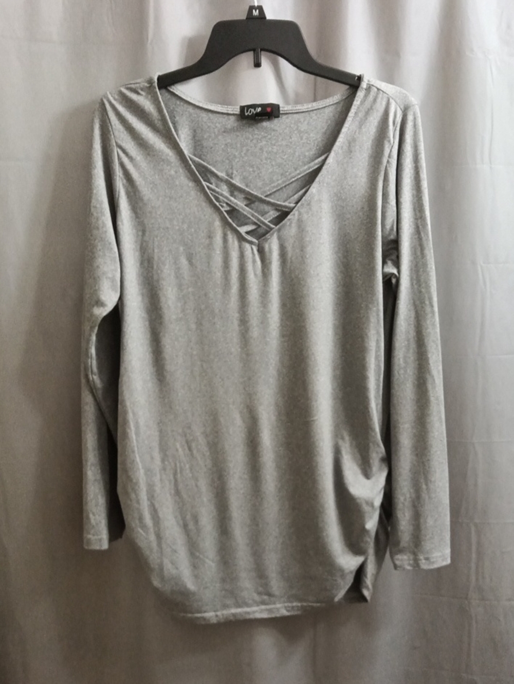 Love Gray Crisscross V-Neck Long Sleeve Top